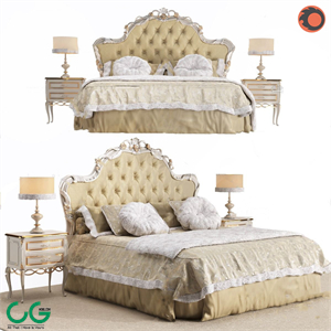 European style fabric double bed 3d model